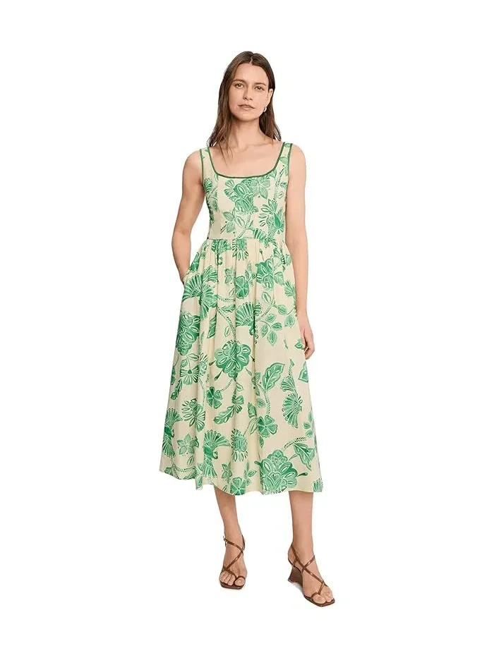 Платье миди с цветочным принтом Linen Blend Floral Print Midi Dress Avec Les Filles — белый