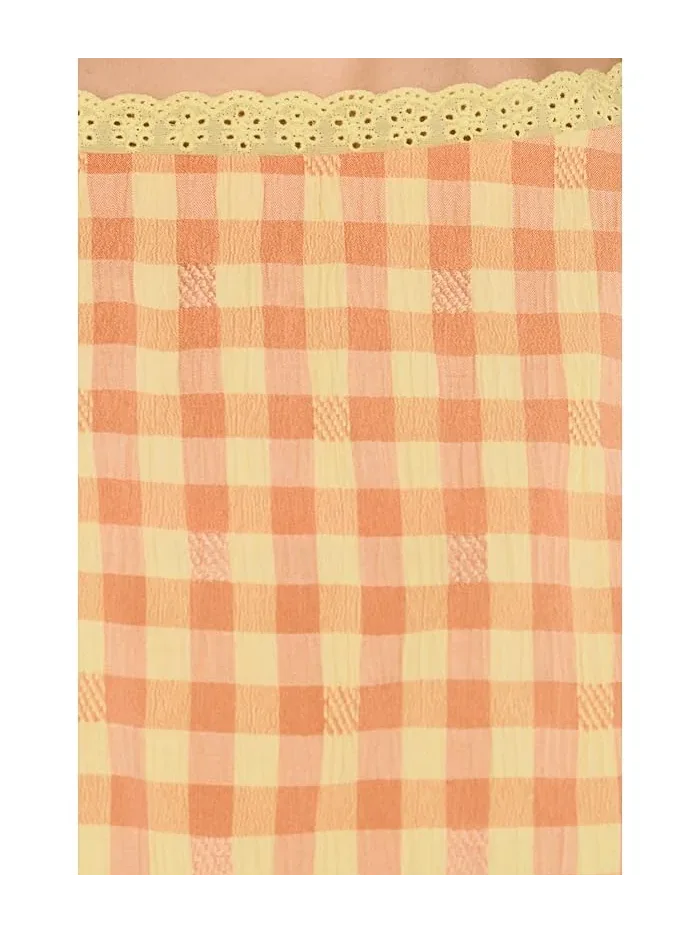 Платье мини хлопковое в клетку Smocked Gingham Cotton Avec Les Filles — изображение 5 из 5, яркий оранжевый