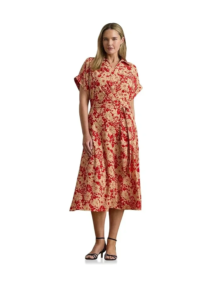 Платье с цветочным принтом Plus Size Floral Belted Crepe Dress Lauren Ralph Lauren