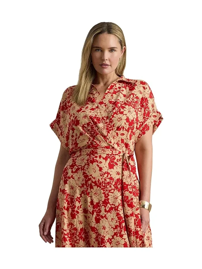Платье с цветочным принтом Plus Size Floral Belted Crepe Dress Lauren Ralph Lauren — изображение 2 из 4, темно-синий