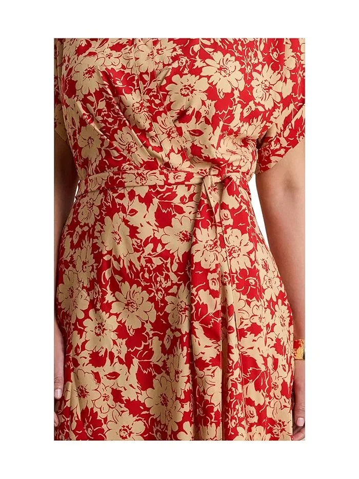 Платье с цветочным принтом Plus Size Floral Belted Crepe Dress Lauren Ralph Lauren — изображение 4 из 4, темно-синий
