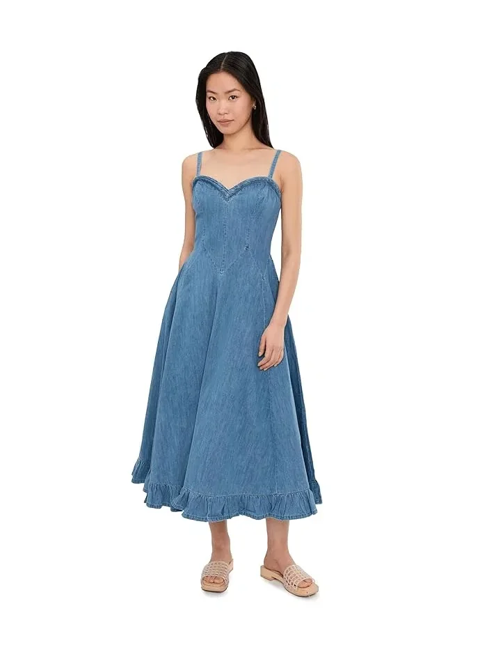 Платье миди с рюшами Another Season Free People — изображение 2 из 5, синий