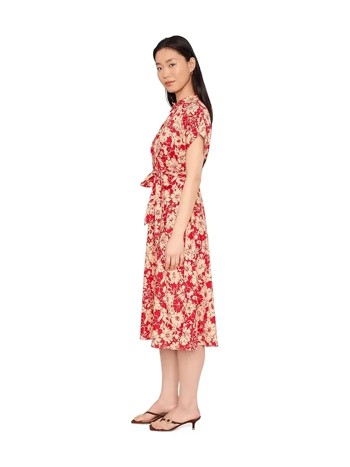 Платье с цветочным принтом Petite Floral Belted Crepe Dress Lauren Ralph Lauren — изображение 3 из 5, красный/бежевый