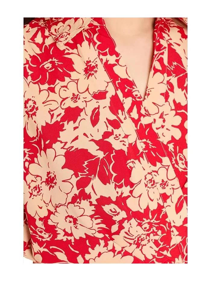 Платье с цветочным принтом Petite Floral Belted Crepe Dress Lauren Ralph Lauren — изображение 5 из 5, красный/бежевый