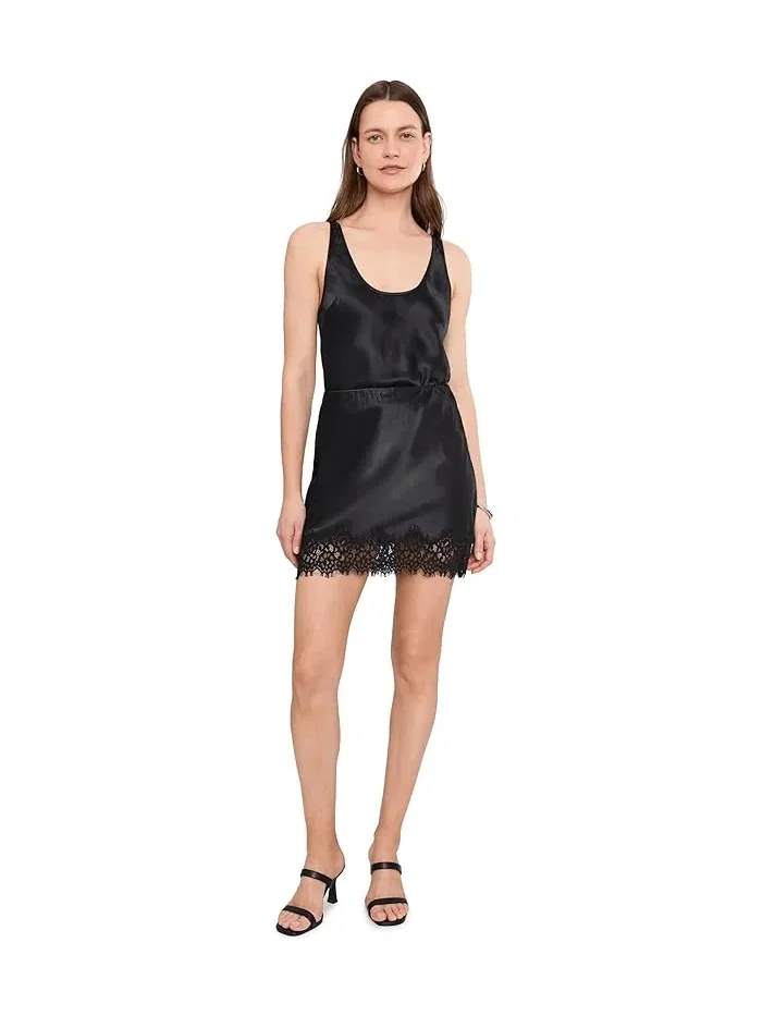 Юбка мини сатиновая с кружевом Everyday Satin Lace Mini Skirt Sanctuary — изображение 2 из 5, черный