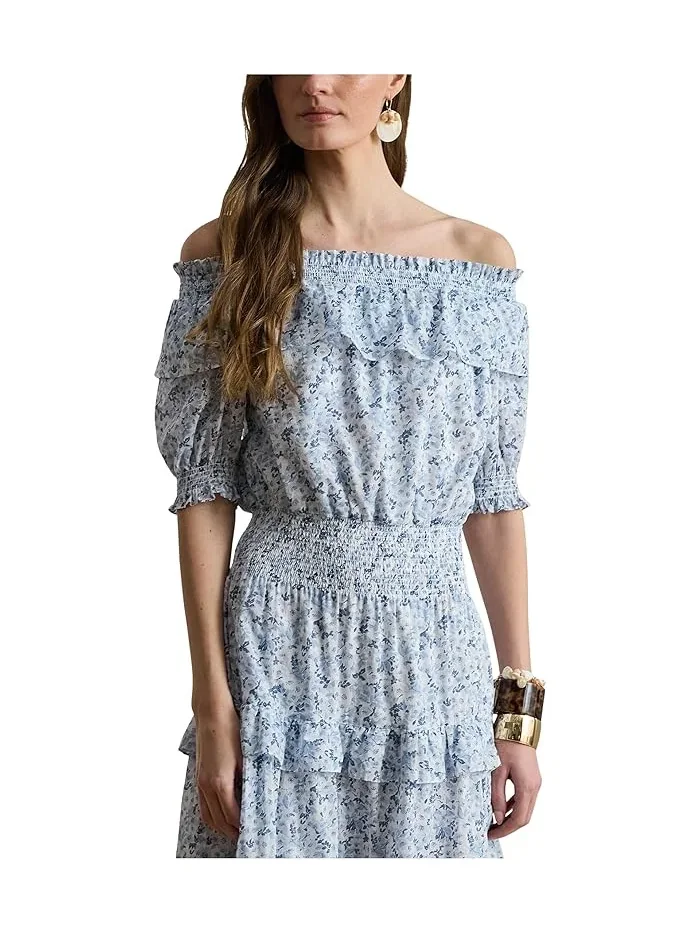 Платье с цветочным принтом офф-шольдер Floral Voile Off-The-Shoulder Dress Lauren Ralph Lauren — изображение 3 из 5