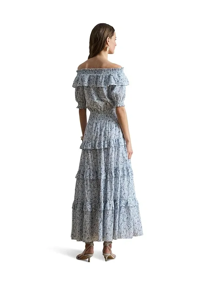 Платье с цветочным принтом офф-шольдер Floral Voile Off-The-Shoulder Dress Lauren Ralph Lauren — изображение 4 из 5