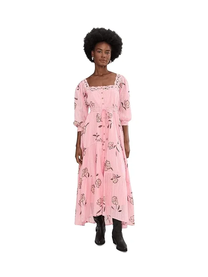 Платье макси с кружевом Morning Meadows Free People — изображение 1 из 5, розовый