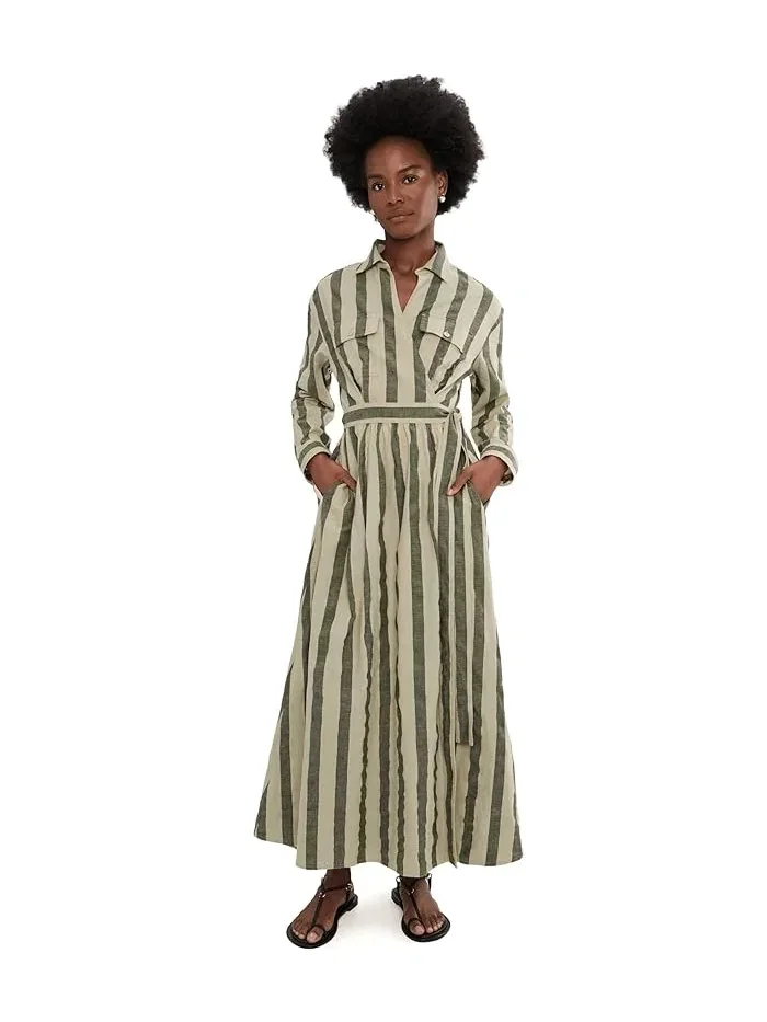 Платье-запах Cotton Linen Julia Faherty — изображение 2 из 5, пиновый зеленый