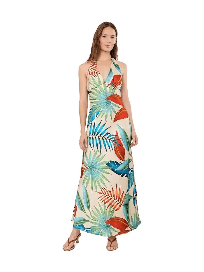 Макси-платье с шарфом-галстуком Botanical Satin Scarf Tie Maxi Dress Avec Les Filles — изображение 1 из 5, синий