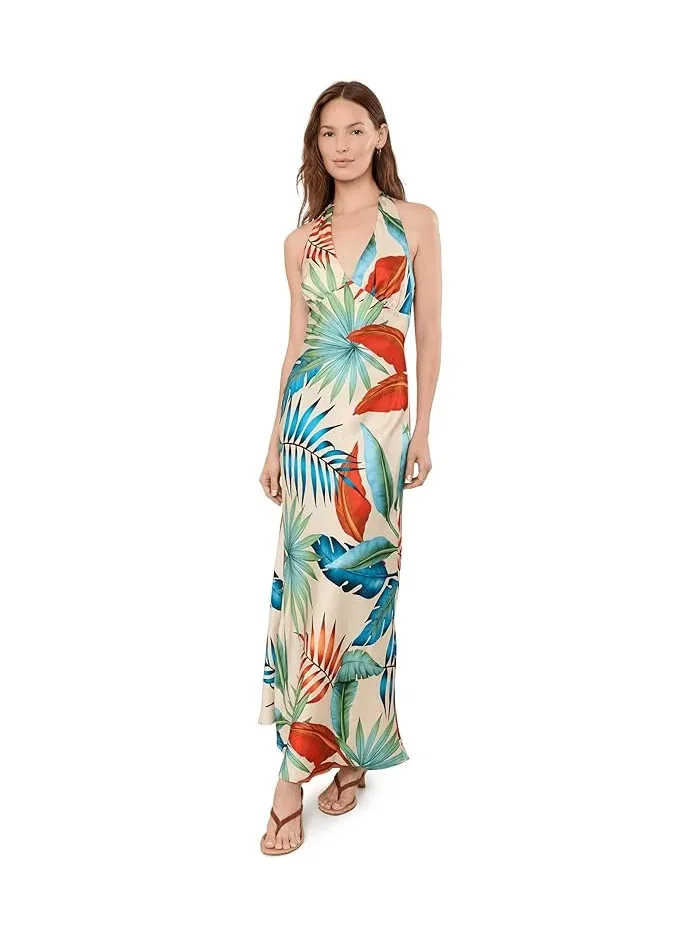 Макси-платье с шарфом-галстуком Botanical Satin Scarf Tie Maxi Dress Avec Les Filles — изображение 2 из 5, синий