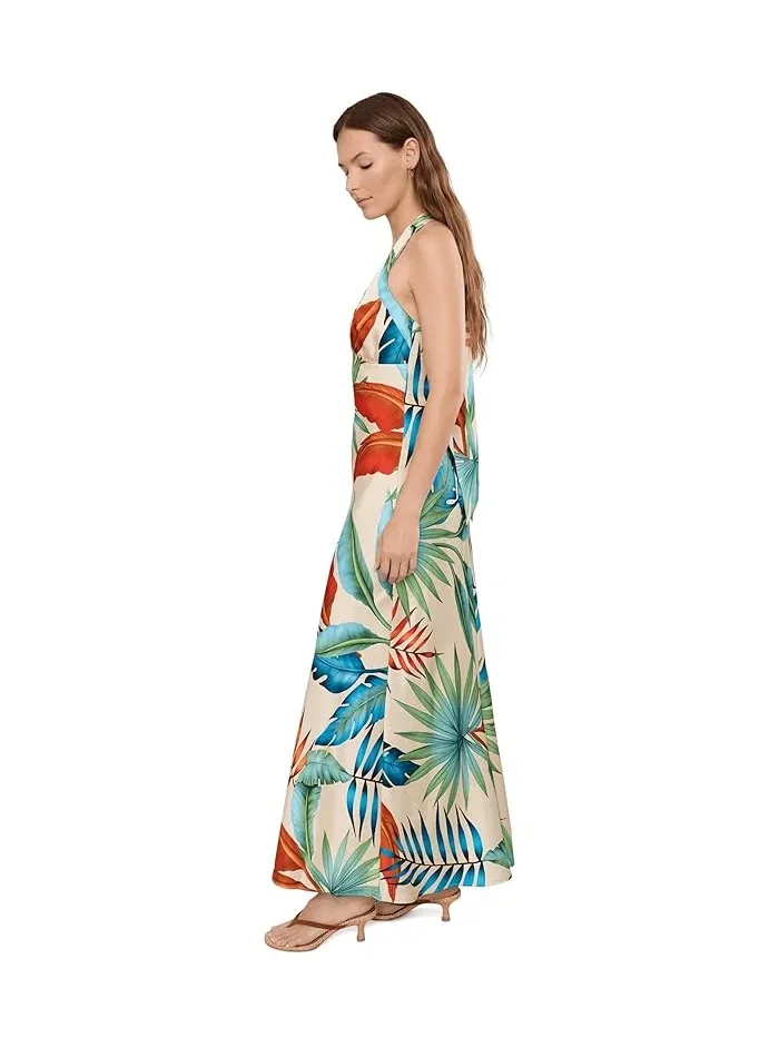 Макси-платье с шарфом-галстуком Botanical Satin Scarf Tie Maxi Dress Avec Les Filles — изображение 3 из 5, синий