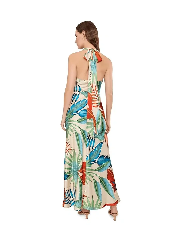 Макси-платье с шарфом-галстуком Botanical Satin Scarf Tie Maxi Dress Avec Les Filles — изображение 4 из 5, синий