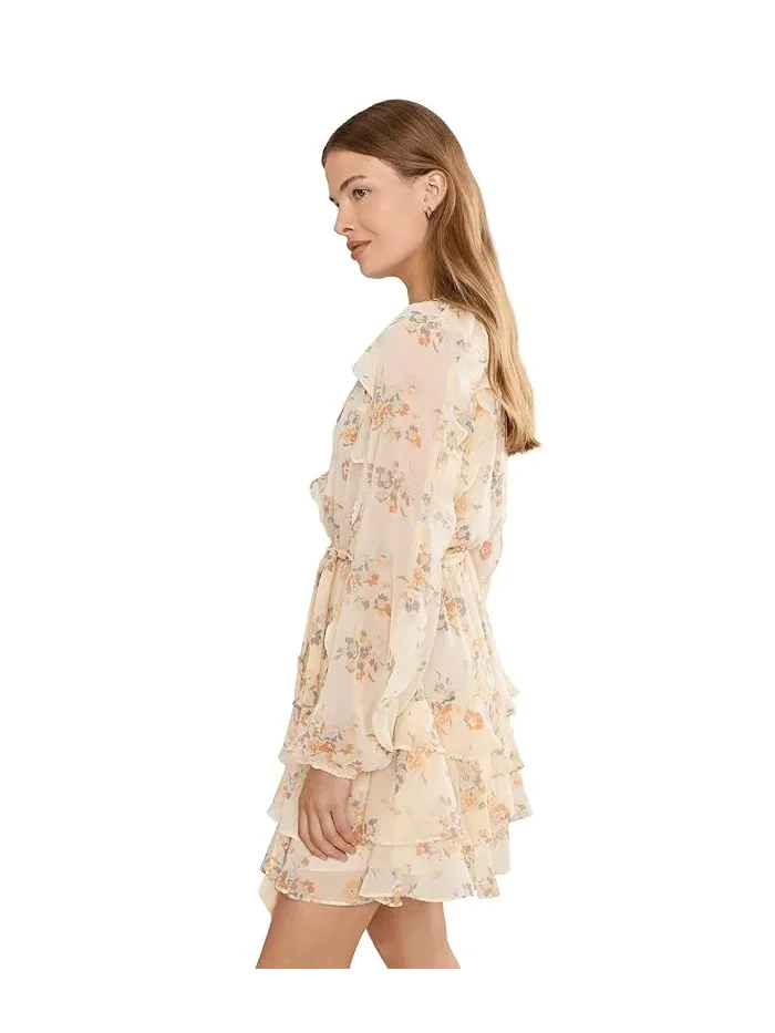 Платье с цветочным принтом рюшами и поясом Petite Floral Ruffle-Trim Tiered Lauren Ralph Lauren — изображение 3 из 5, бежевый