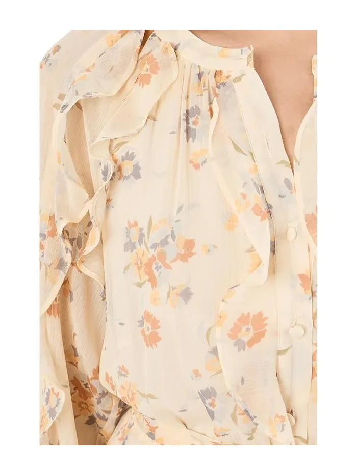 Платье с цветочным принтом рюшами и поясом Petite Floral Ruffle-Trim Tiered Lauren Ralph Lauren — изображение 5 из 5, бежевый