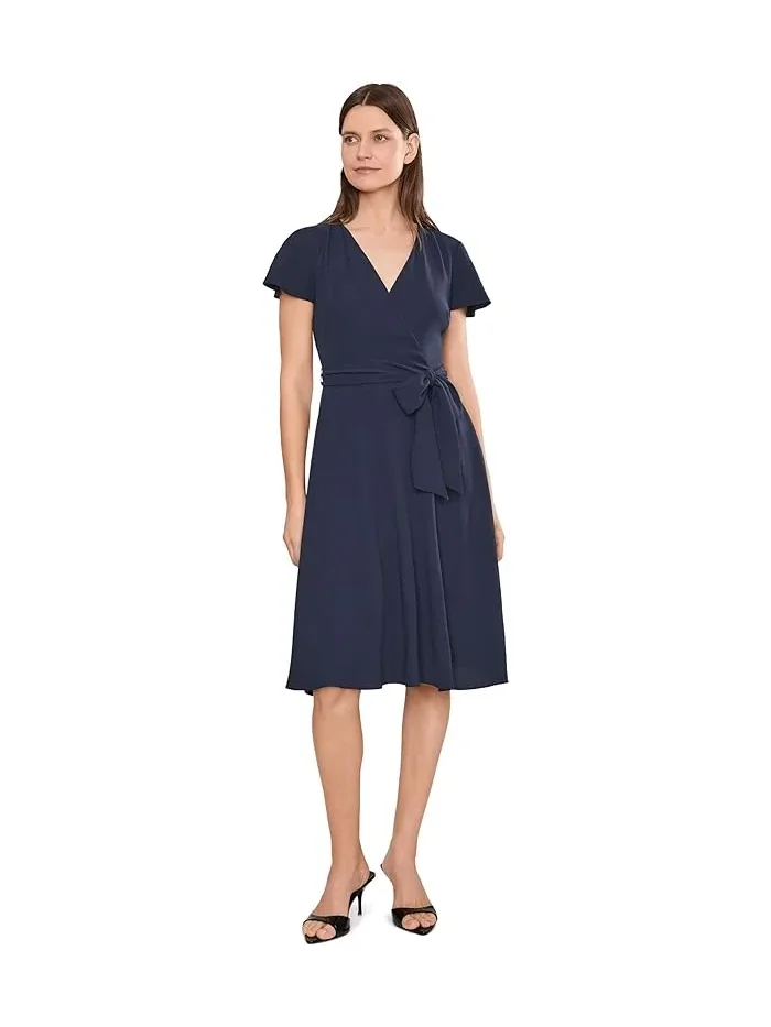 Платье-миди с запахом из жоржета Lauren Ralph Lauren — изображение 2 из 5, темно-синий
