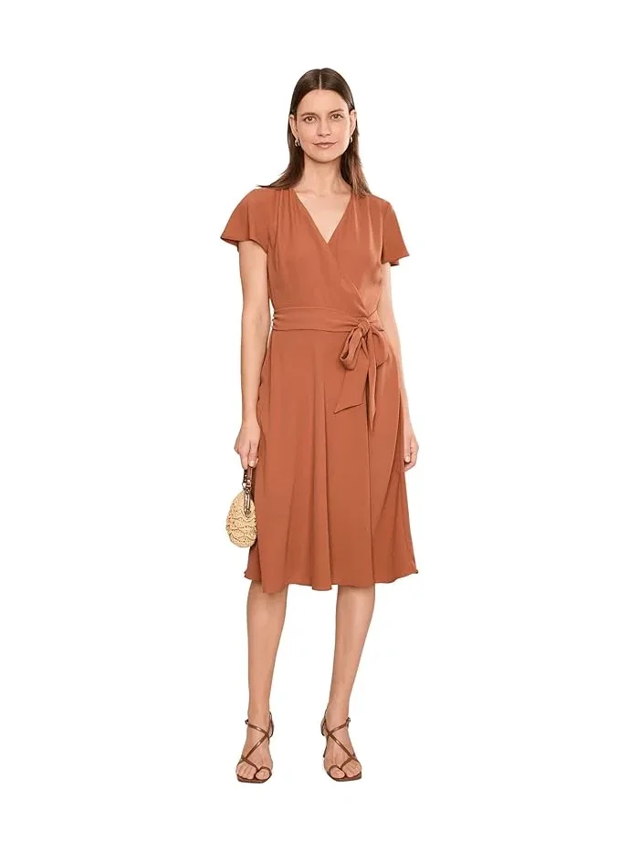 Платье с запахом из жоржета приталенное Lauren Ralph Lauren — изображение 2 из 5, белый