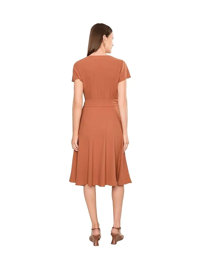 Платье с запахом из жоржета приталенное Lauren Ralph Lauren — изображение 4 из 5, белый