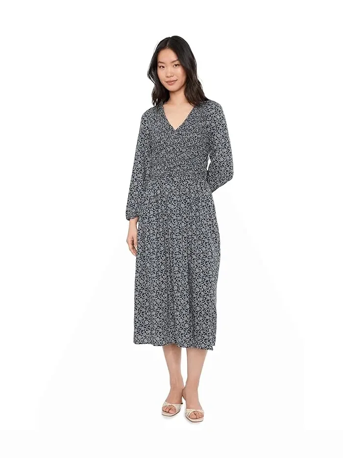 Платье миди с V-образным вырезом Smocked Madewell — изображение 2 из 5, классический темно-синий