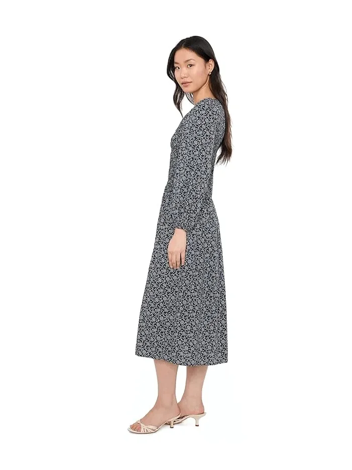 Платье миди с V-образным вырезом Smocked Madewell — изображение 3 из 5, классический темно-синий