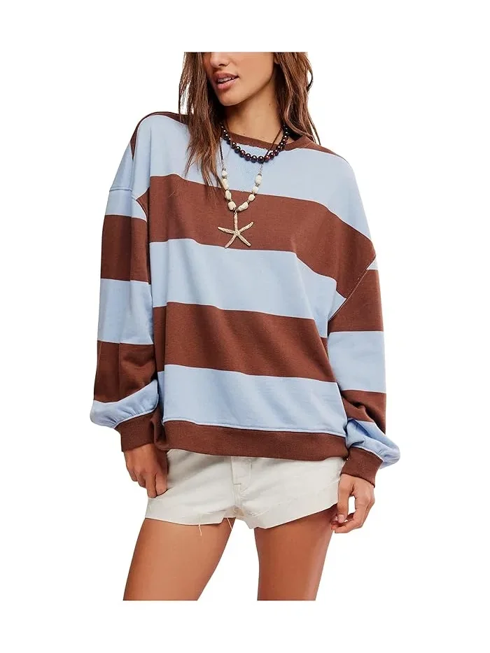Свитер свободного кроя с полосками Free People — изображение 1 из 5, сине-фиолетовый