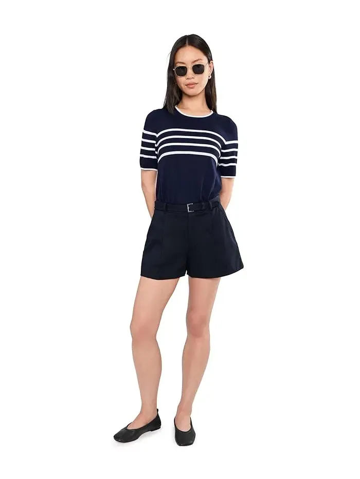 Свитер с контрастными полосами Petite Short Sleeve Crew Neck Sweater Liverpool Los Angeles — изображение 2 из 5, оливковый