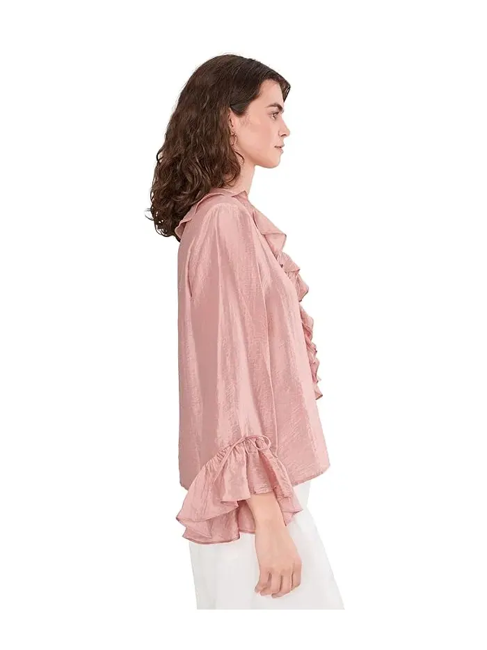 Свитер с рюшами Ruffle Sleeve and Center Front Vince Camuto — изображение 3 из 5, закат коралля