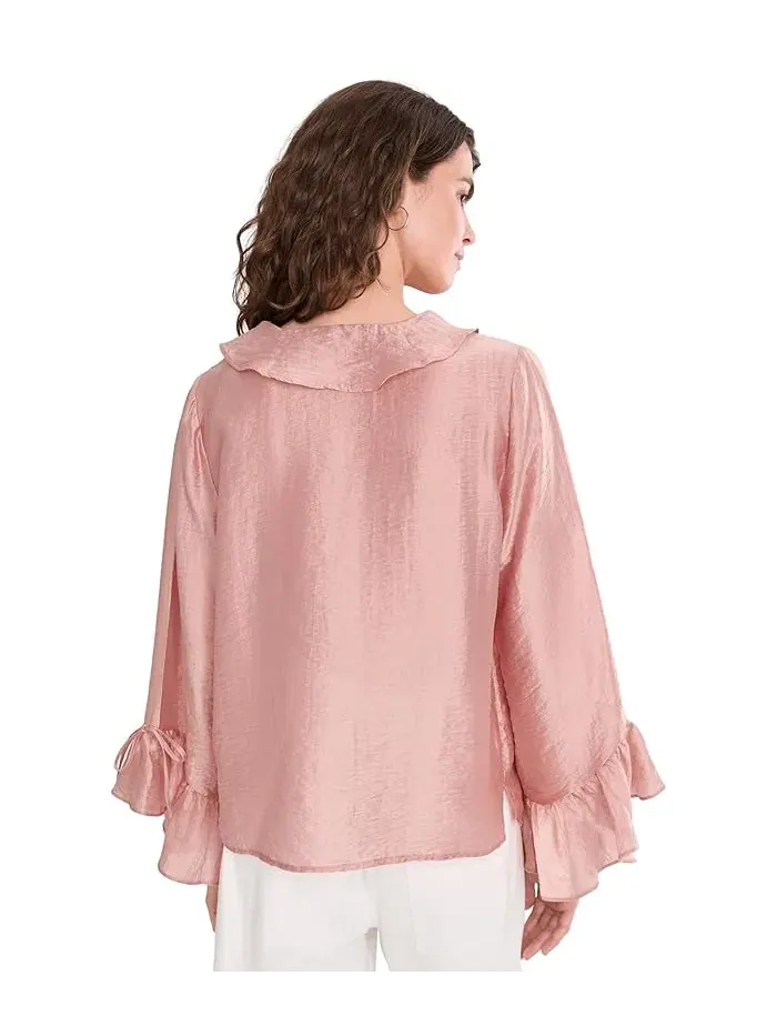 Свитер с рюшами Ruffle Sleeve and Center Front Vince Camuto — изображение 4 из 5, закат коралля