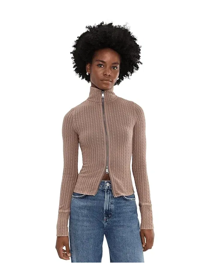 Свитер с воротником-стойкой We The Free Brunch Girl Zip-Up Free People — изображение 1 из 5, коричневый