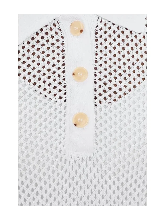 Свитер Perri Short Sleeve Mesh Stitch Polo Michael Stars — изображение 5 из 5, белый