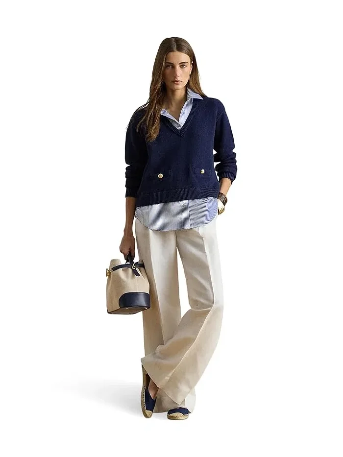 Свитер с пуговицами хлопковый Layered Button-Trim Lauren Ralph Lauren — изображение 2 из 4, темно-синий