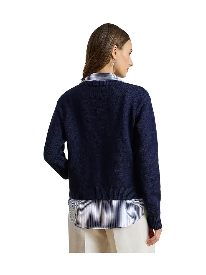 Свитер с пуговицами хлопковый Layered Button-Trim Lauren Ralph Lauren — изображение 3 из 4, темно-синий