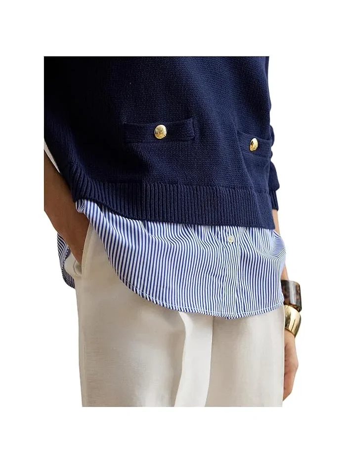 Свитер с пуговицами хлопковый Layered Button-Trim Lauren Ralph Lauren — изображение 4 из 4, темно-синий