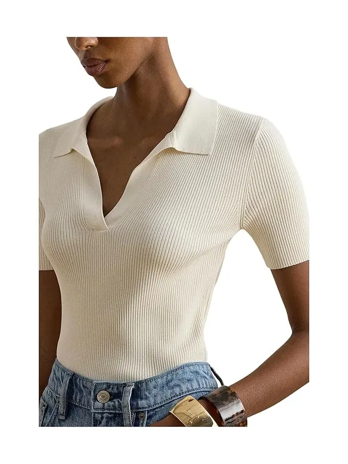Полочный свитер с ребристой вязкой короткий рукав Lauren Ralph Lauren — изображение 4 из 4, синий