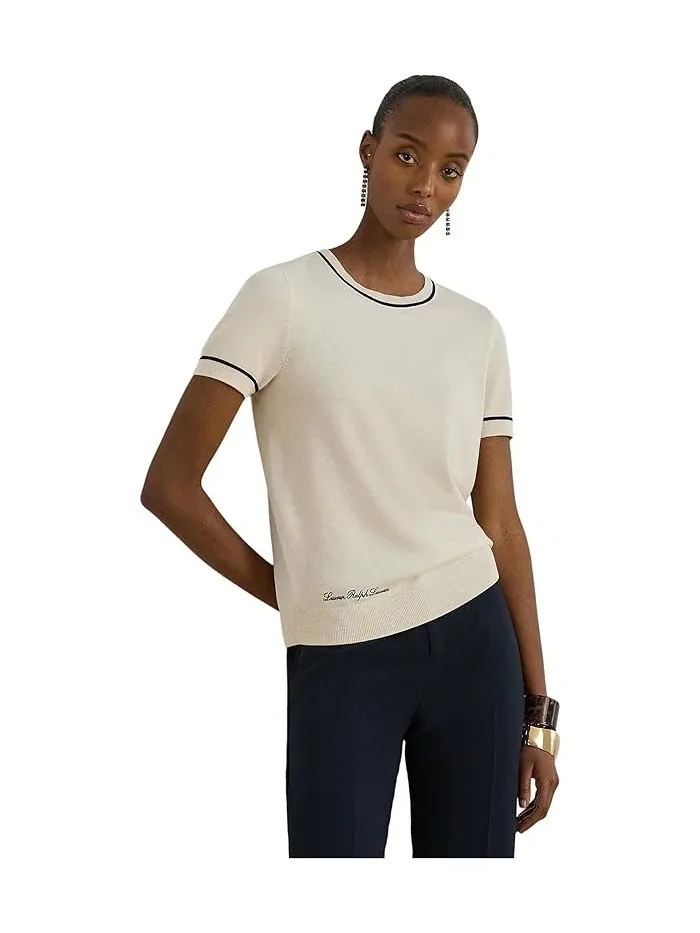 Свитер двухцветный с коротким рукавом Lauren Ralph Lauren — изображение 1 из 4, кремовый/темно-синий