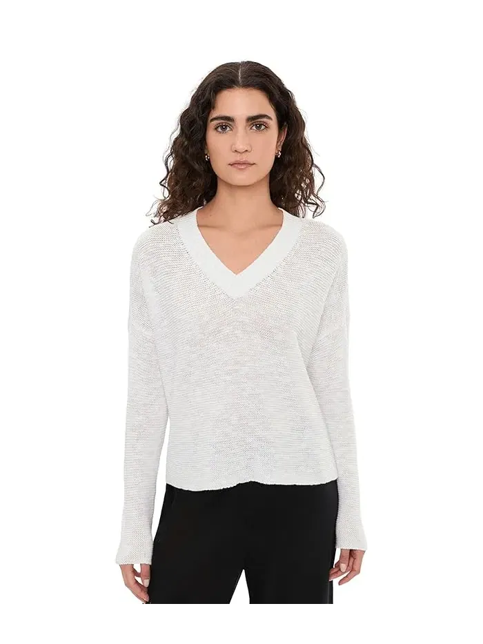 Свитер V-образным вырезом Organic Linen Cotton Slub Eileen Fisher — изображение 1 из 5, белый