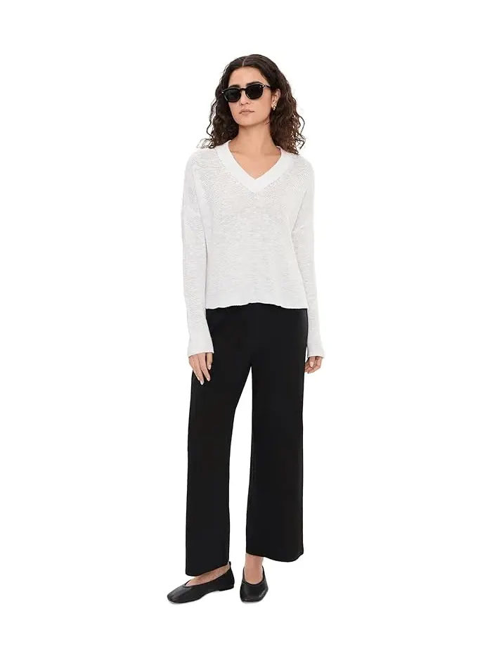 Свитер V-образным вырезом Organic Linen Cotton Slub Eileen Fisher — изображение 2 из 5, белый