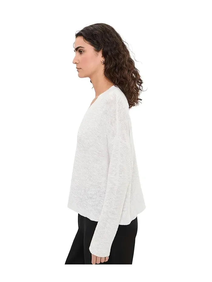 Свитер V-образным вырезом Organic Linen Cotton Slub Eileen Fisher — изображение 3 из 5, белый