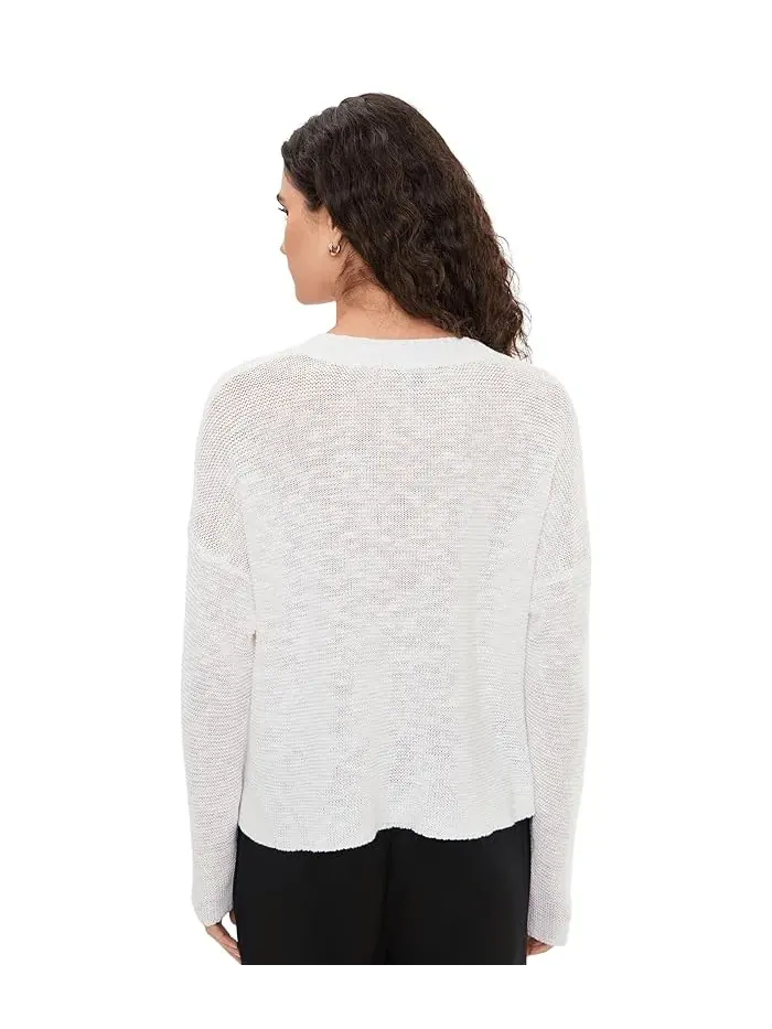 Свитер V-образным вырезом Organic Linen Cotton Slub Eileen Fisher — изображение 4 из 5, белый