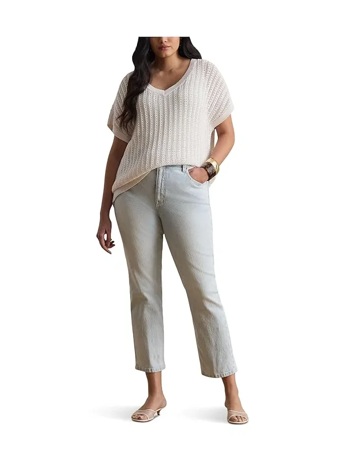 Свитер с коротким рукавом mesh Cotton-blend Mesh Short Sleeve Lauren Ralph Lauren — изображение 2 из 5, бежевый