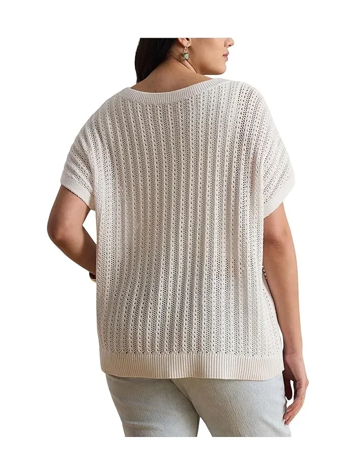 Свитер с коротким рукавом mesh Cotton-blend Mesh Short Sleeve Lauren Ralph Lauren — изображение 3 из 5, бежевый