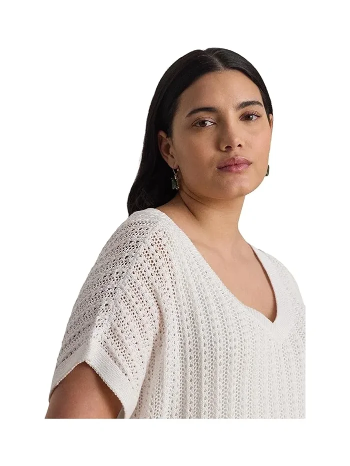 Свитер с коротким рукавом mesh Cotton-blend Mesh Short Sleeve Lauren Ralph Lauren — изображение 4 из 5, бежевый