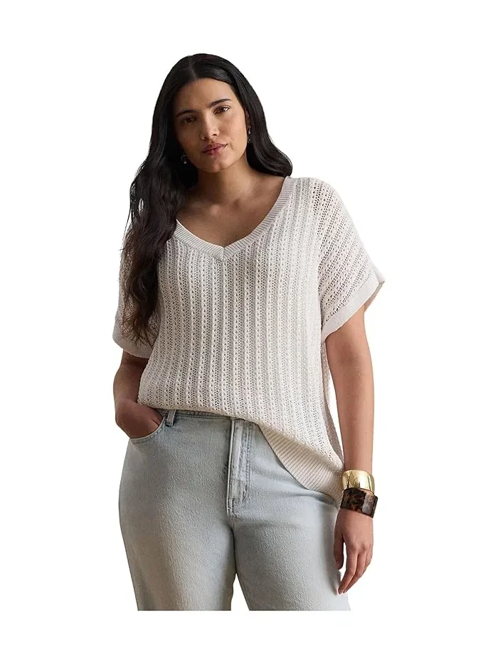 Свитер с коротким рукавом mesh Cotton-blend Mesh Short Sleeve Lauren Ralph Lauren — изображение 5 из 5, бежевый