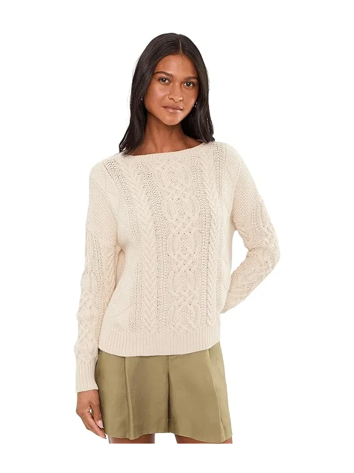 Свитер с крупной вязкой лодочка Cable-Knit Cotton Boatneck Lauren Ralph Lauren — изображение 1 из 5, темный темно-синий