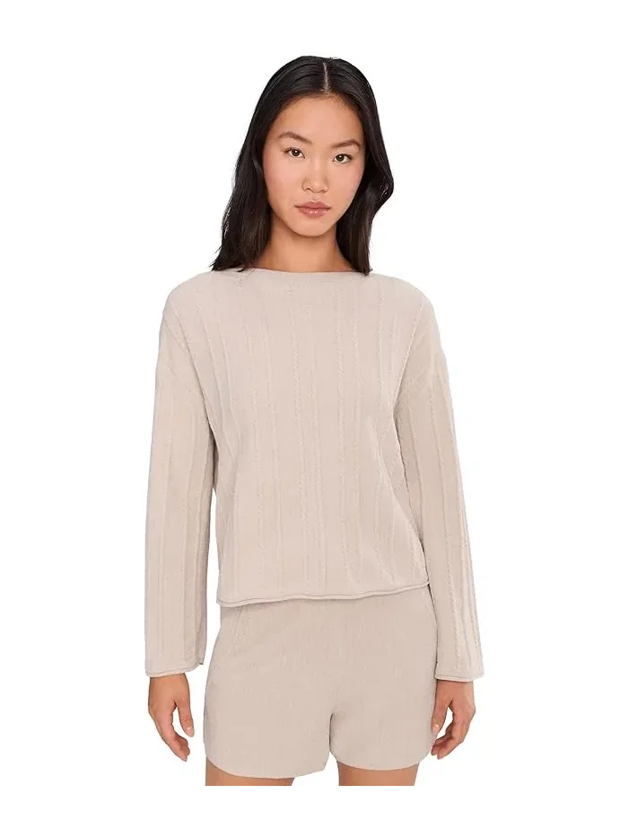 Свитер с полосками CozyChic Ultra Lite Rope Stripe Boatneck Pullover Barefoot Dreams — коричневый