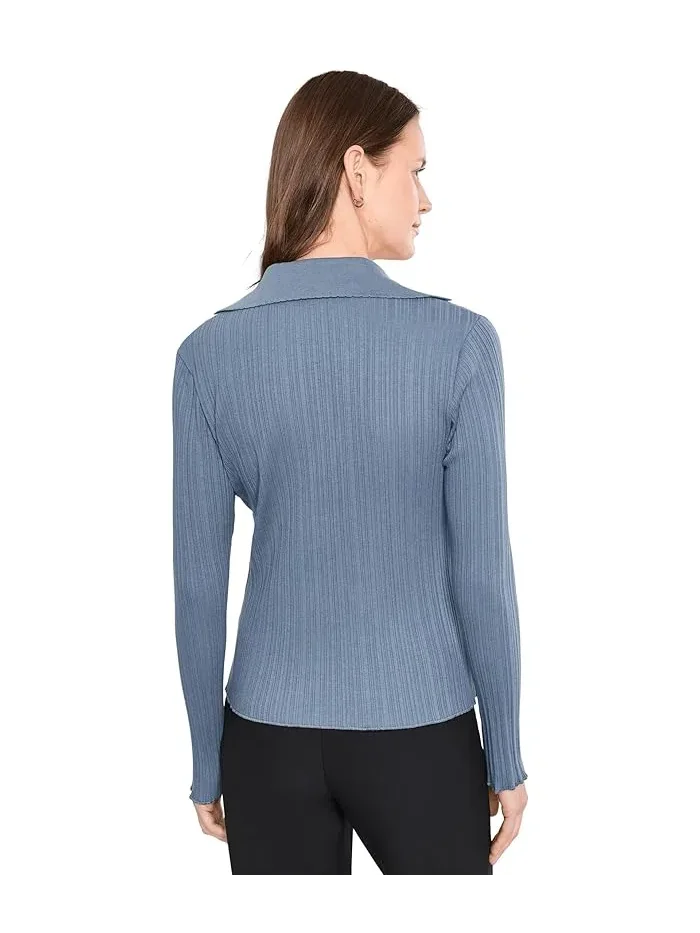 Свитер рифленый поло Variegated Rib Polo Vince — изображение 4 из 5, синий
