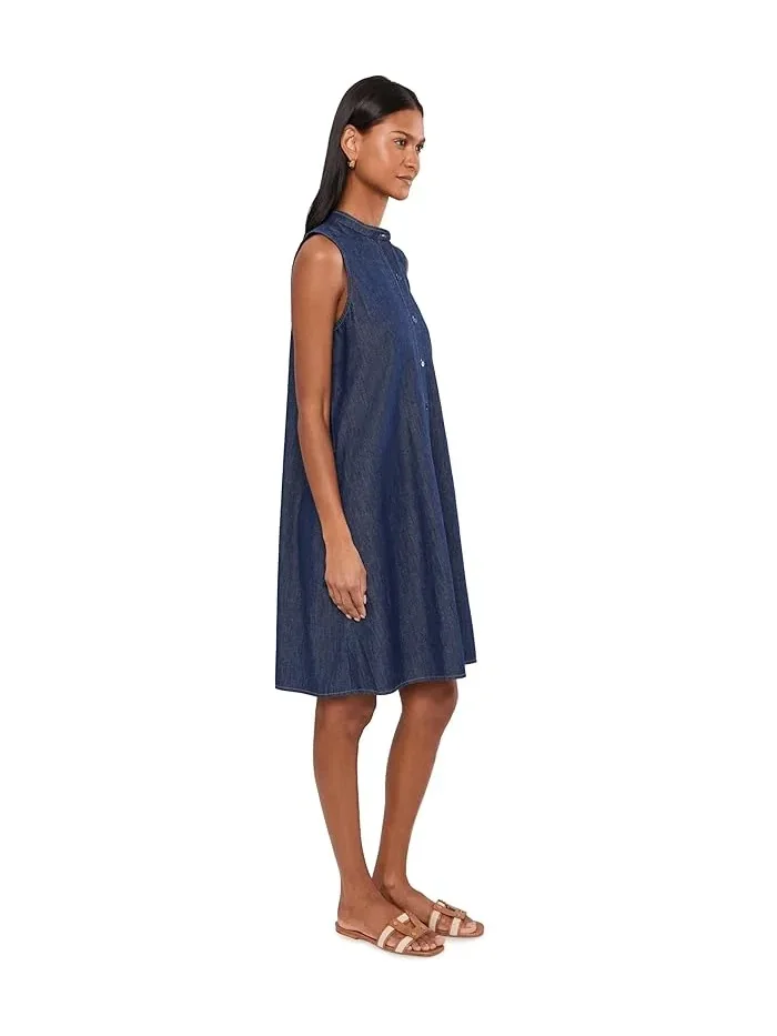 Платье джинсовое из органического хлопка Mandarin Collar Dress Eileen Fisher — изображение 3 из 5, темный индиго