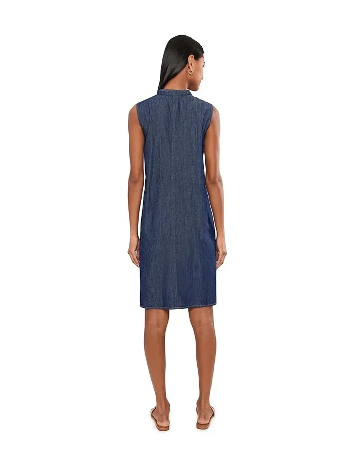 Платье джинсовое из органического хлопка Mandarin Collar Dress Eileen Fisher — изображение 4 из 5, темный индиго
