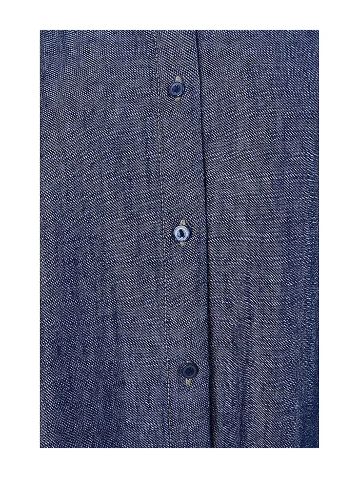 Платье джинсовое из органического хлопка Mandarin Collar Dress Eileen Fisher — изображение 5 из 5, темный индиго