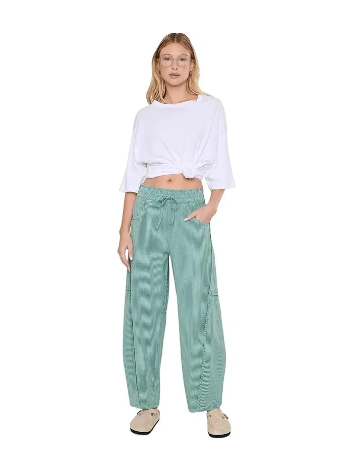 Брюки-бананы с микрополоской Free People — изображение 2 из 5, синий